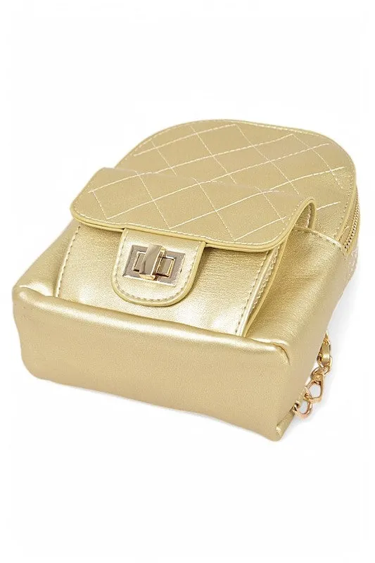 Metallic Pastel Quilted Small Convertible Backpack