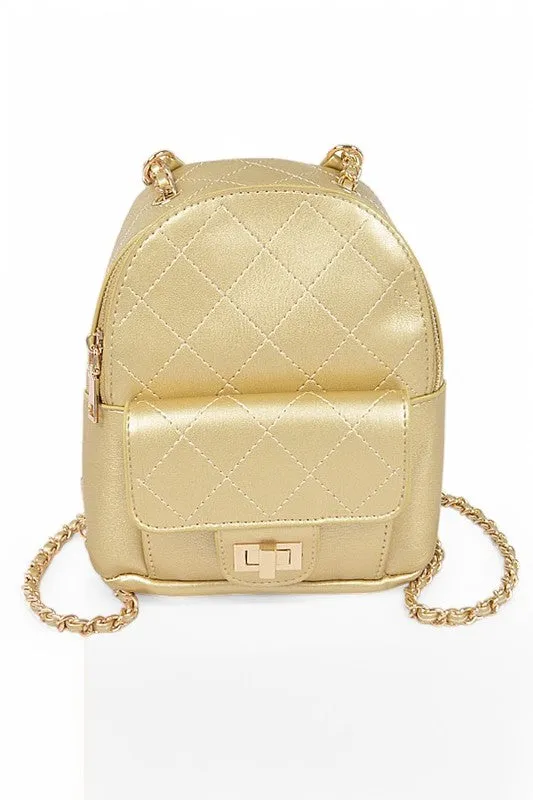 Metallic Pastel Quilted Small Convertible Backpack