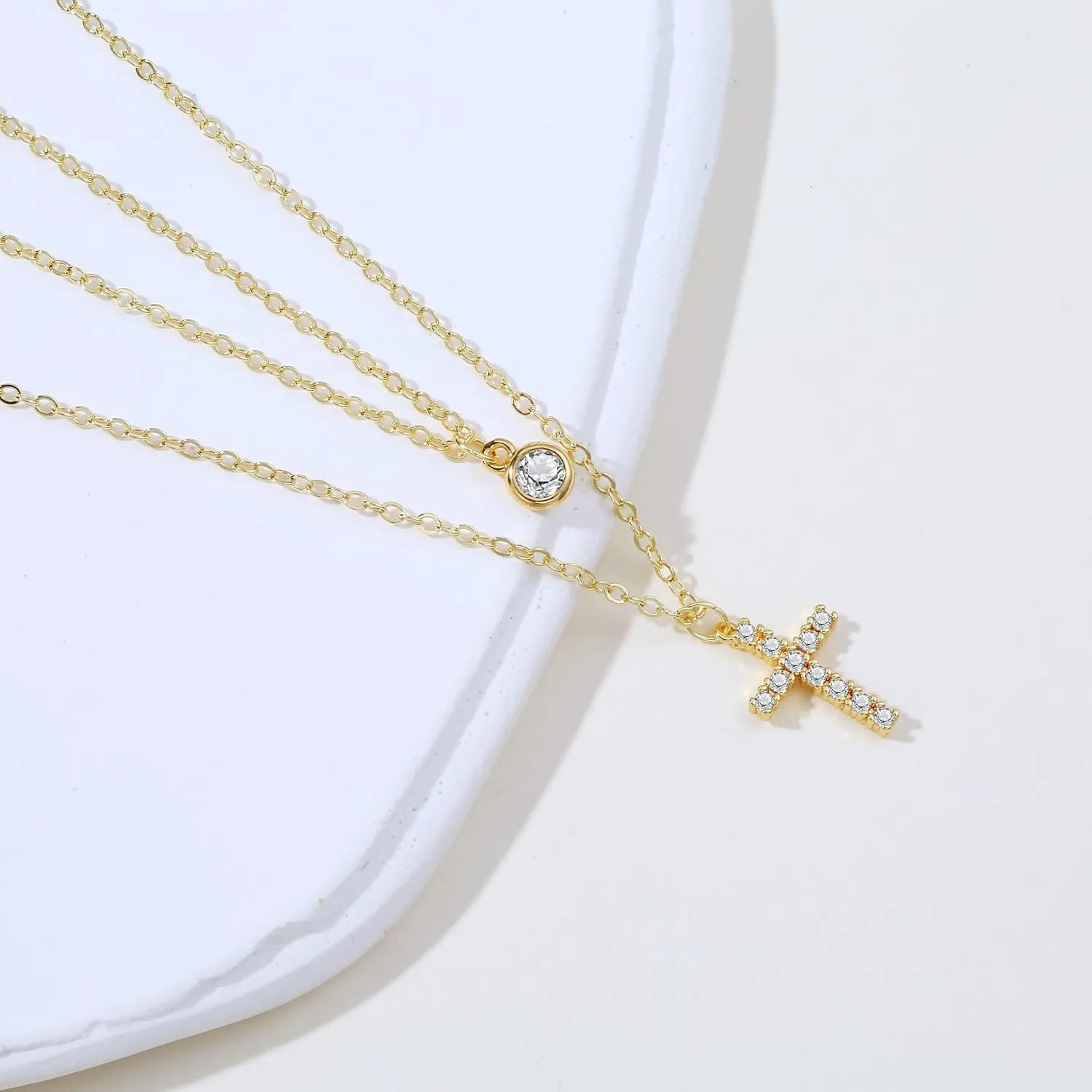 MIDEEO CZ Diamond Gold Necklace for Women Dainty Gold Layered Sliver Necklaces 14k Gold Plated Diamond Pearl Pendant Necklaces Heart CZ Cross Choker Necklaces for Women Simple Cubic Zirconia Necklace Trendy Jewelry Gifts
