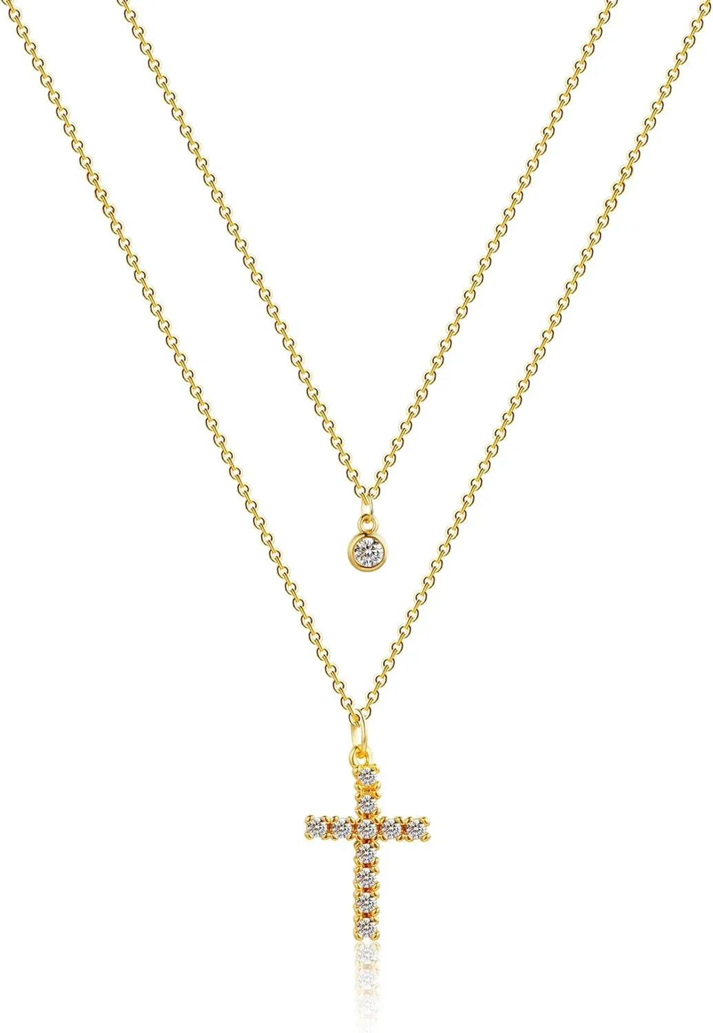 MIDEEO CZ Diamond Gold Necklace for Women Dainty Gold Layered Sliver Necklaces 14k Gold Plated Diamond Pearl Pendant Necklaces Heart CZ Cross Choker Necklaces for Women Simple Cubic Zirconia Necklace Trendy Jewelry Gifts