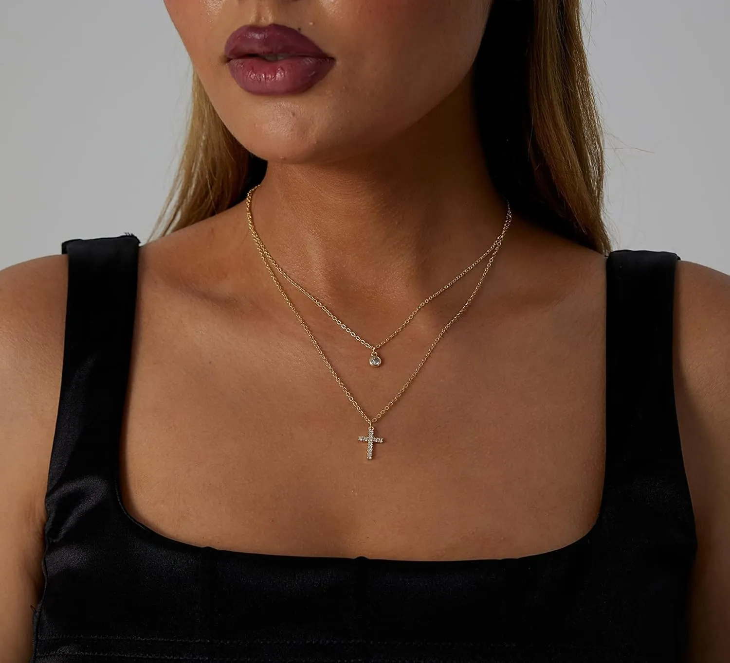 MIDEEO CZ Diamond Gold Necklace for Women Dainty Gold Layered Sliver Necklaces 14k Gold Plated Diamond Pearl Pendant Necklaces Heart CZ Cross Choker Necklaces for Women Simple Cubic Zirconia Necklace Trendy Jewelry Gifts