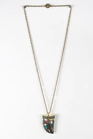 Mosaic Ethnic Tusk Pendant Necklace