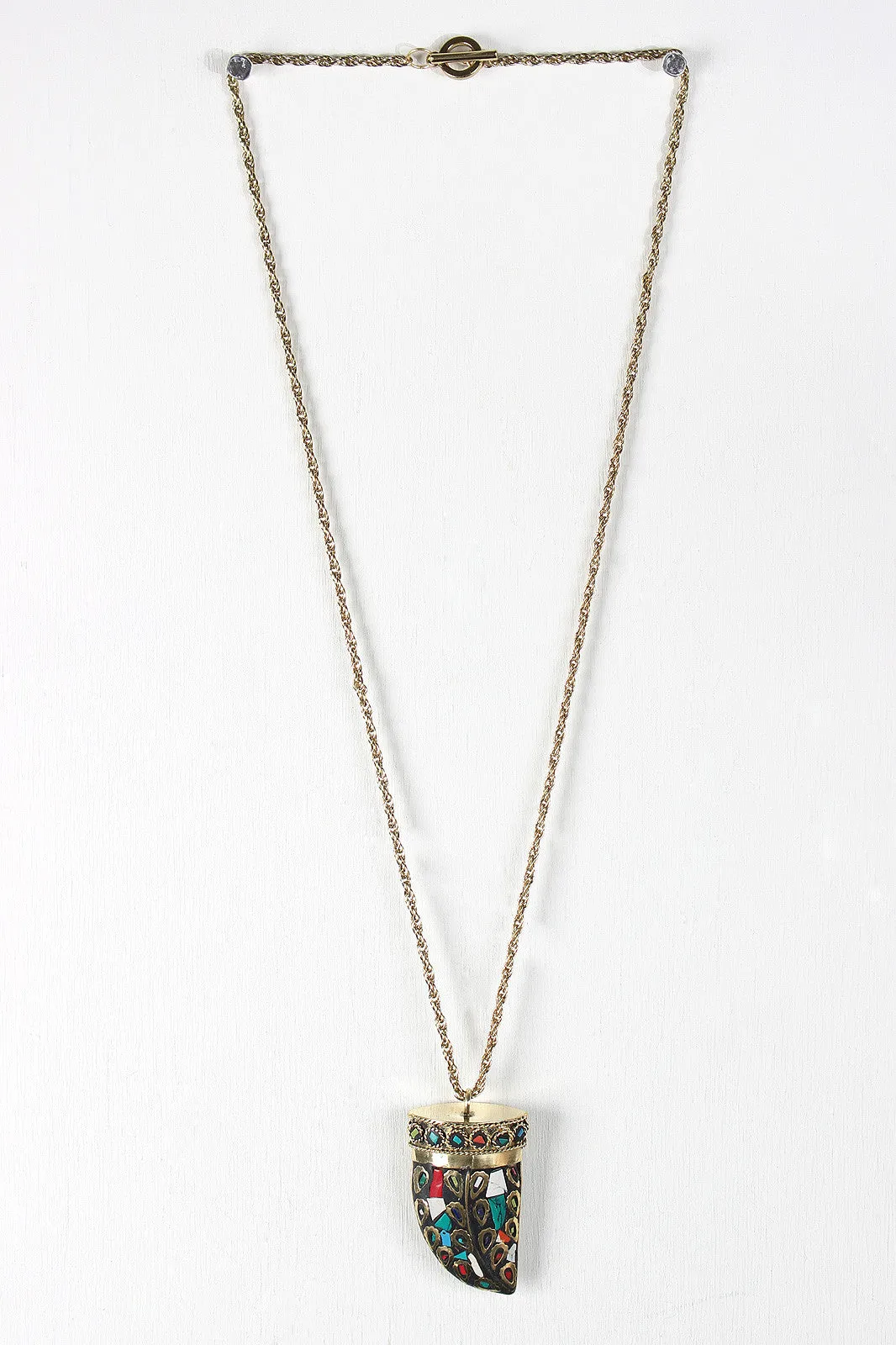 Mosaic Ethnic Tusk Pendant Necklace
