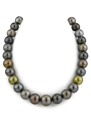 Multi-Color Tahitian True Round Pearl Necklace 13.0-15.0mm - AAAA Quality