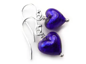 Murano Glass Tiny Heart Earrings - Electric