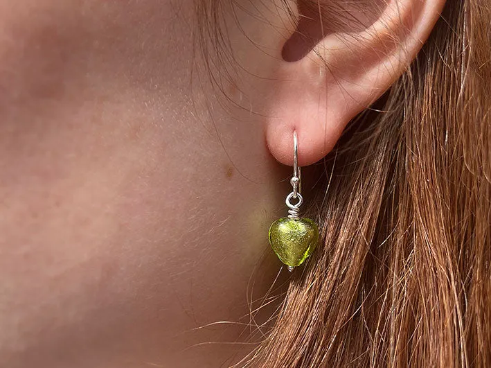 Murano Glass Tiny Heart Earrings - Raspberry