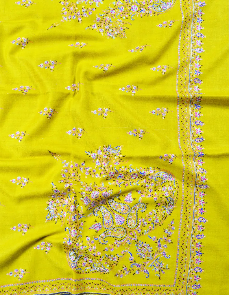 mustard embroidery GI pashmina shawl 7875
