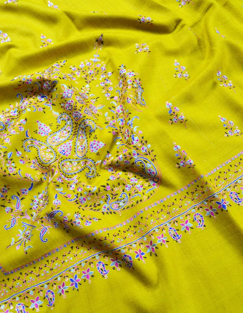 mustard embroidery GI pashmina shawl 7875