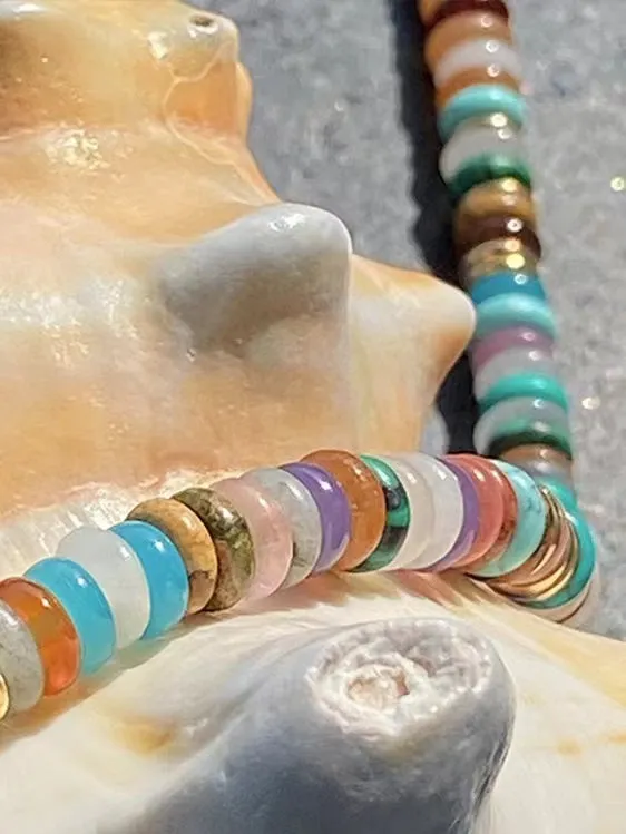 Natural Stone Colorful Frisbee Necklace
