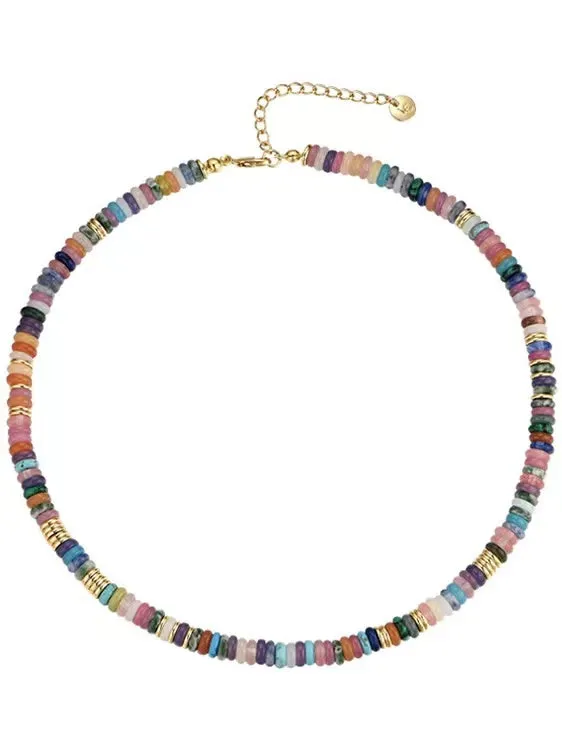 Natural Stone Colorful Frisbee Necklace