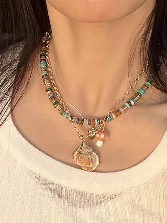 Natural Stone Colorful Frisbee Necklace