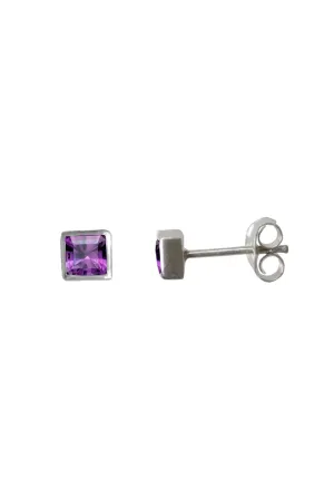 Nina Breddal Sterling Silver Square 5mm Amethyst Stud Earrings