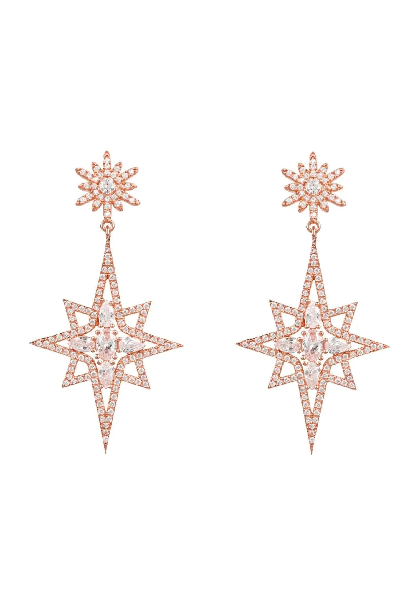 Northern Star Burst Drop Earrings Rosegold