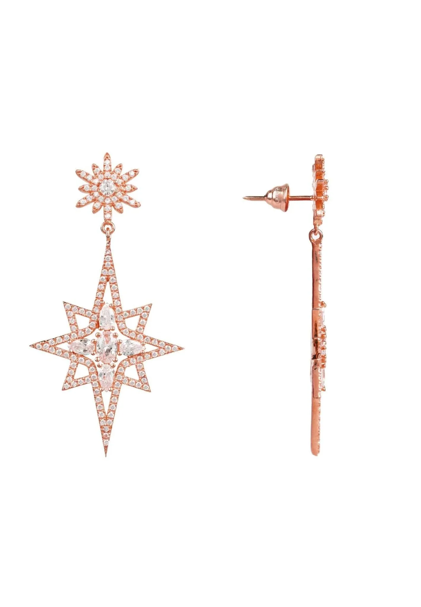 Northern Star Burst Drop Earrings Rosegold