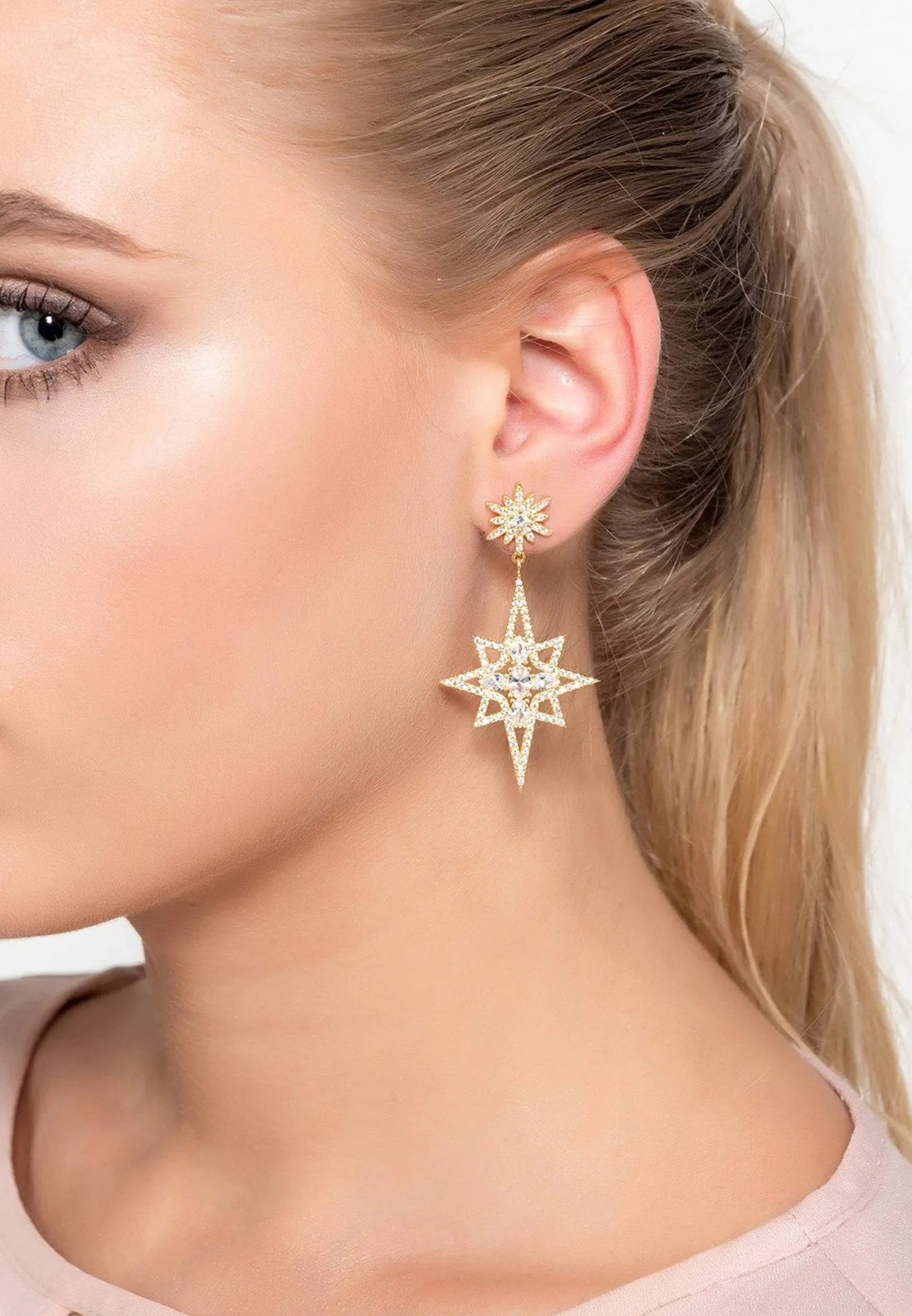 Northern Star Burst Drop Earrings Rosegold