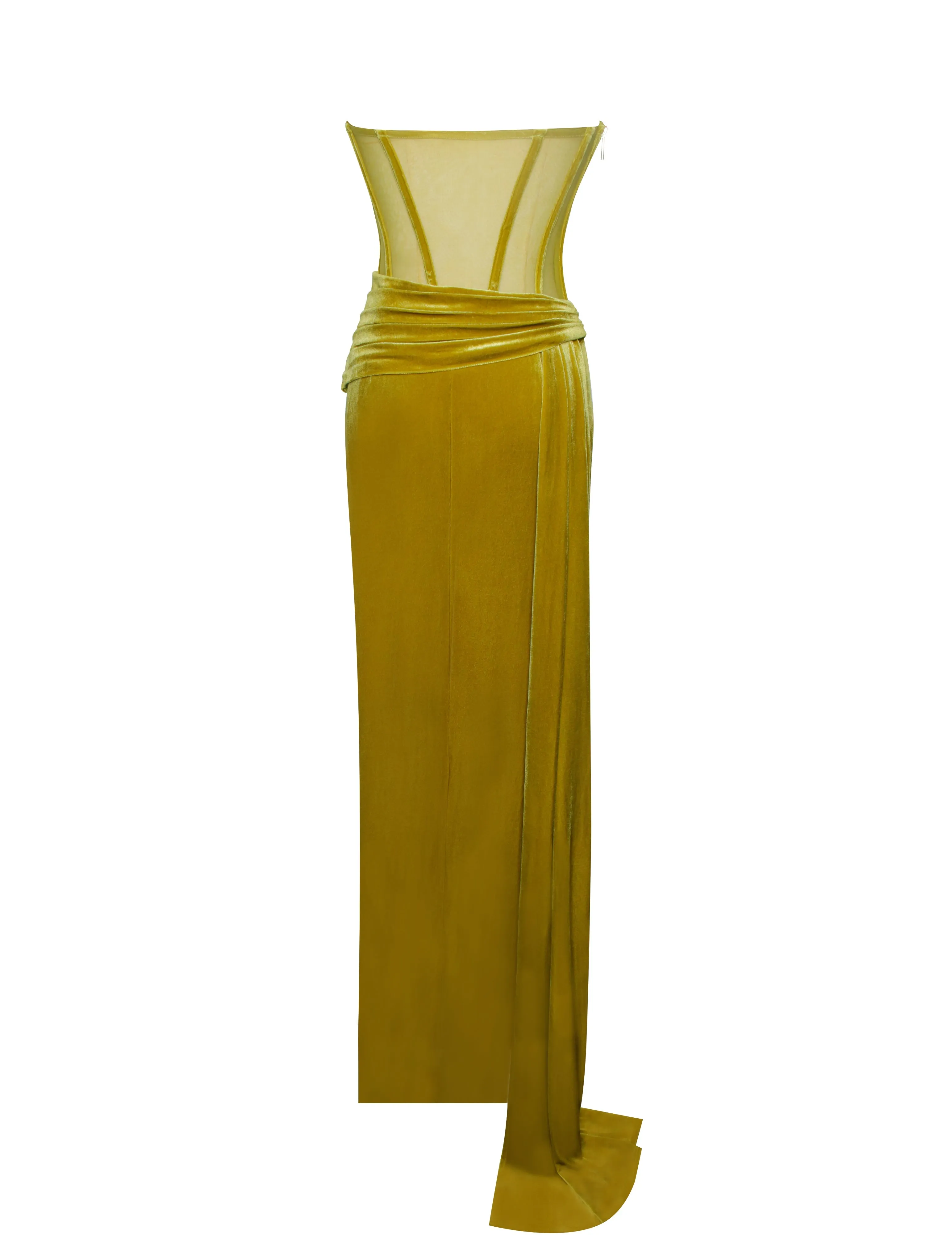Octavia Gold Draping Crystal Graceful Corset High Slit Velvet Gown