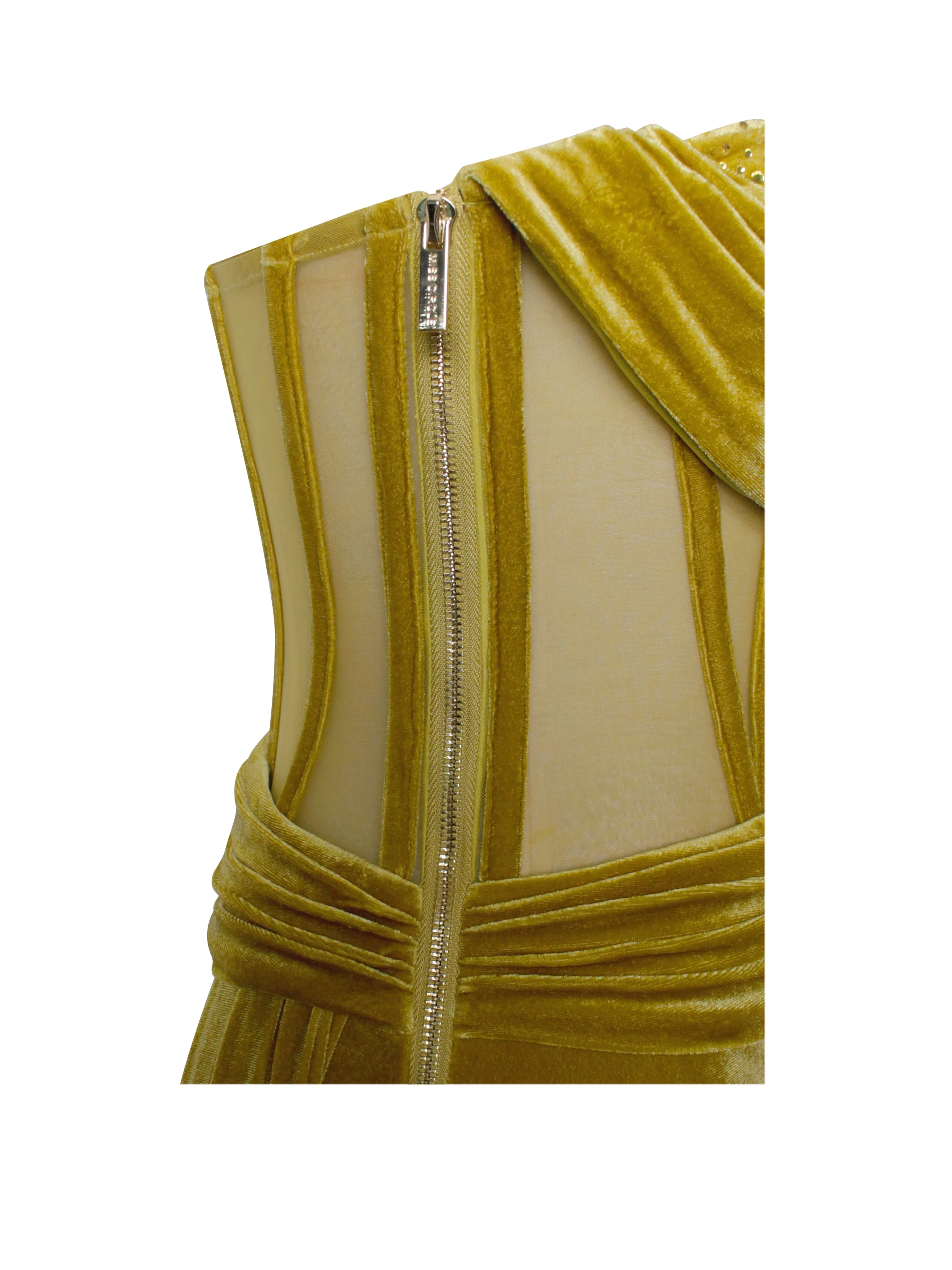 Octavia Gold Draping Crystal Graceful Corset High Slit Velvet Gown