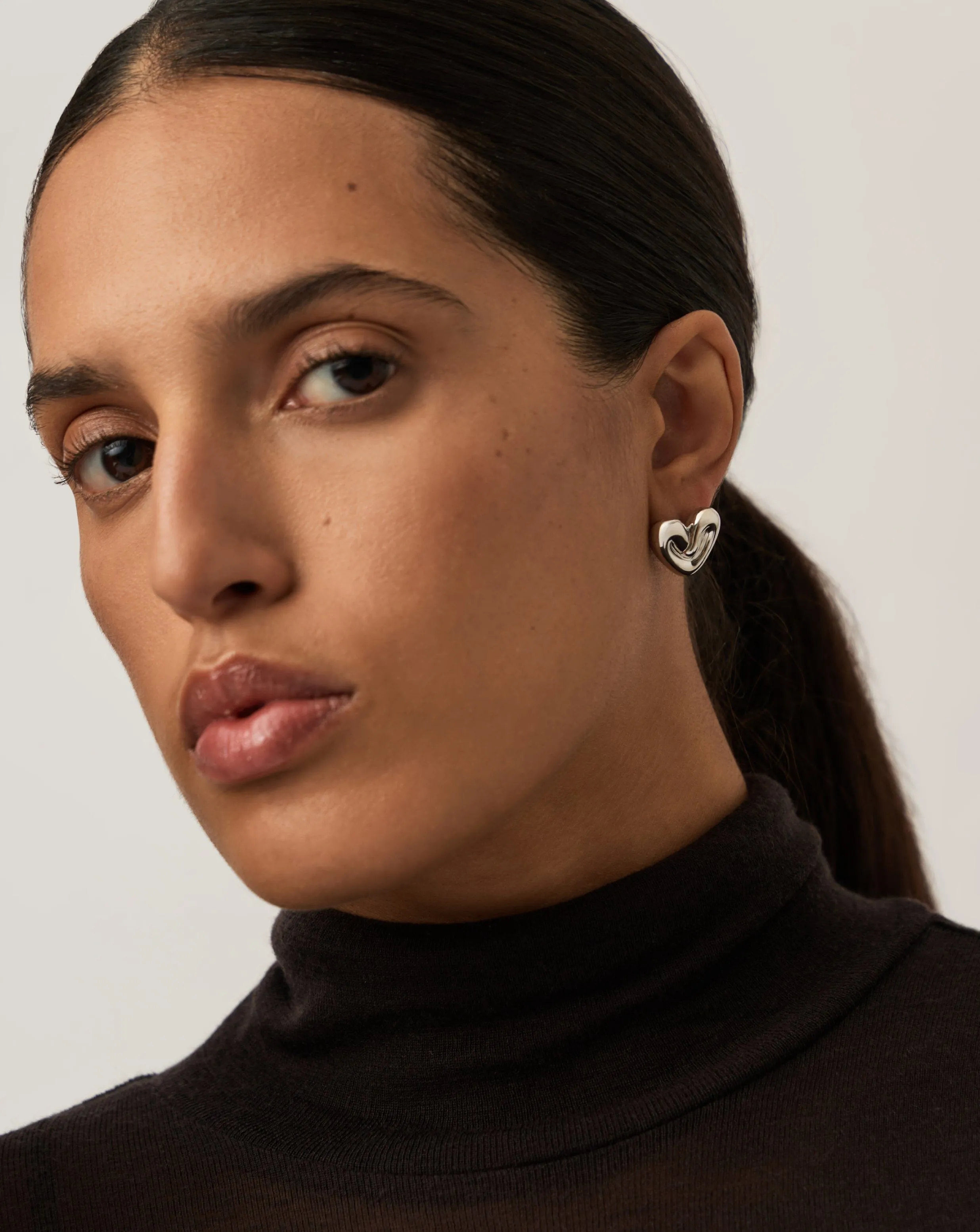 Puffy Heart Stud Earrings | Sterling Silver Plated