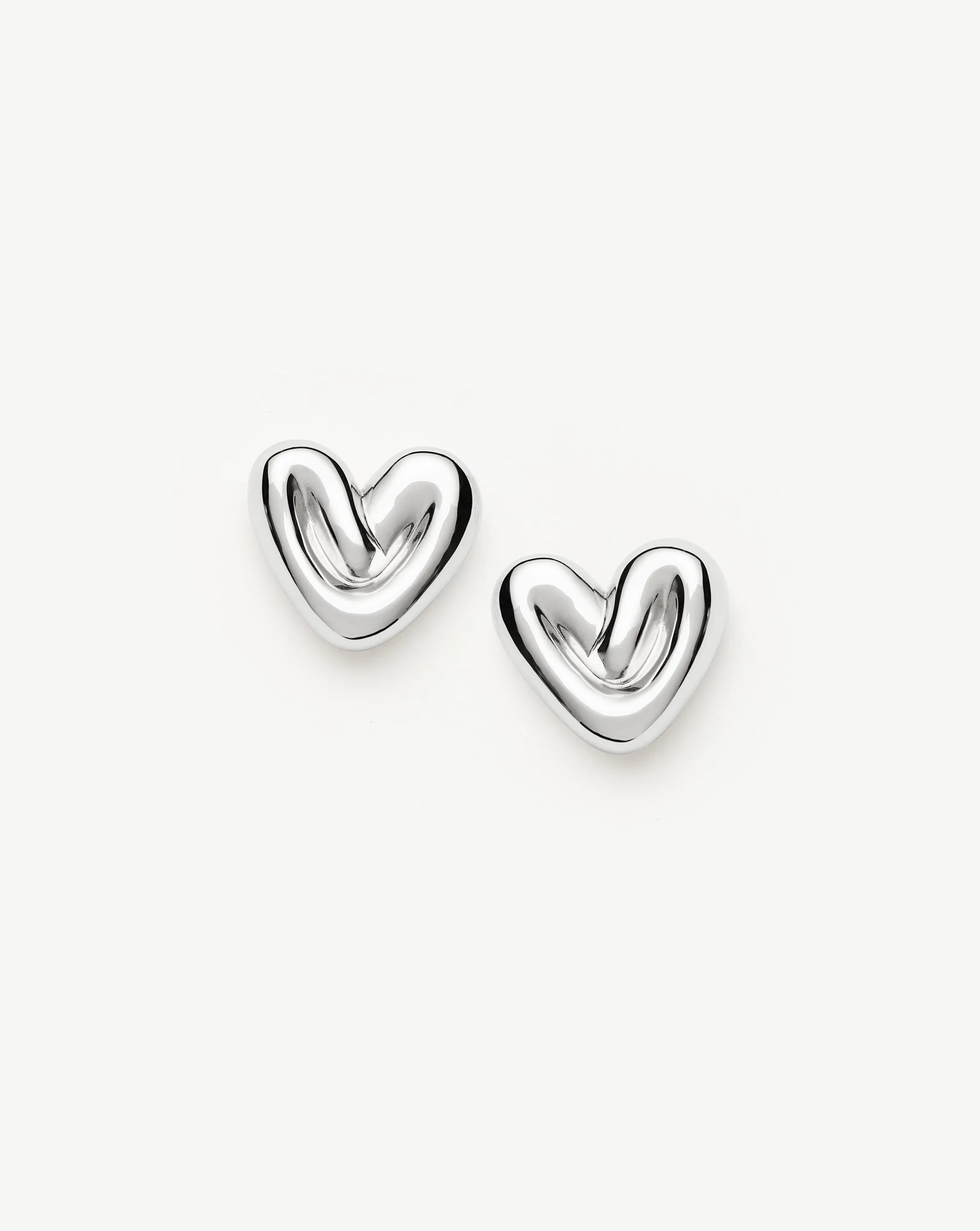 Puffy Heart Stud Earrings |Sterling Silver Plated