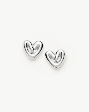 Puffy Heart Stud Earrings |Sterling Silver Plated