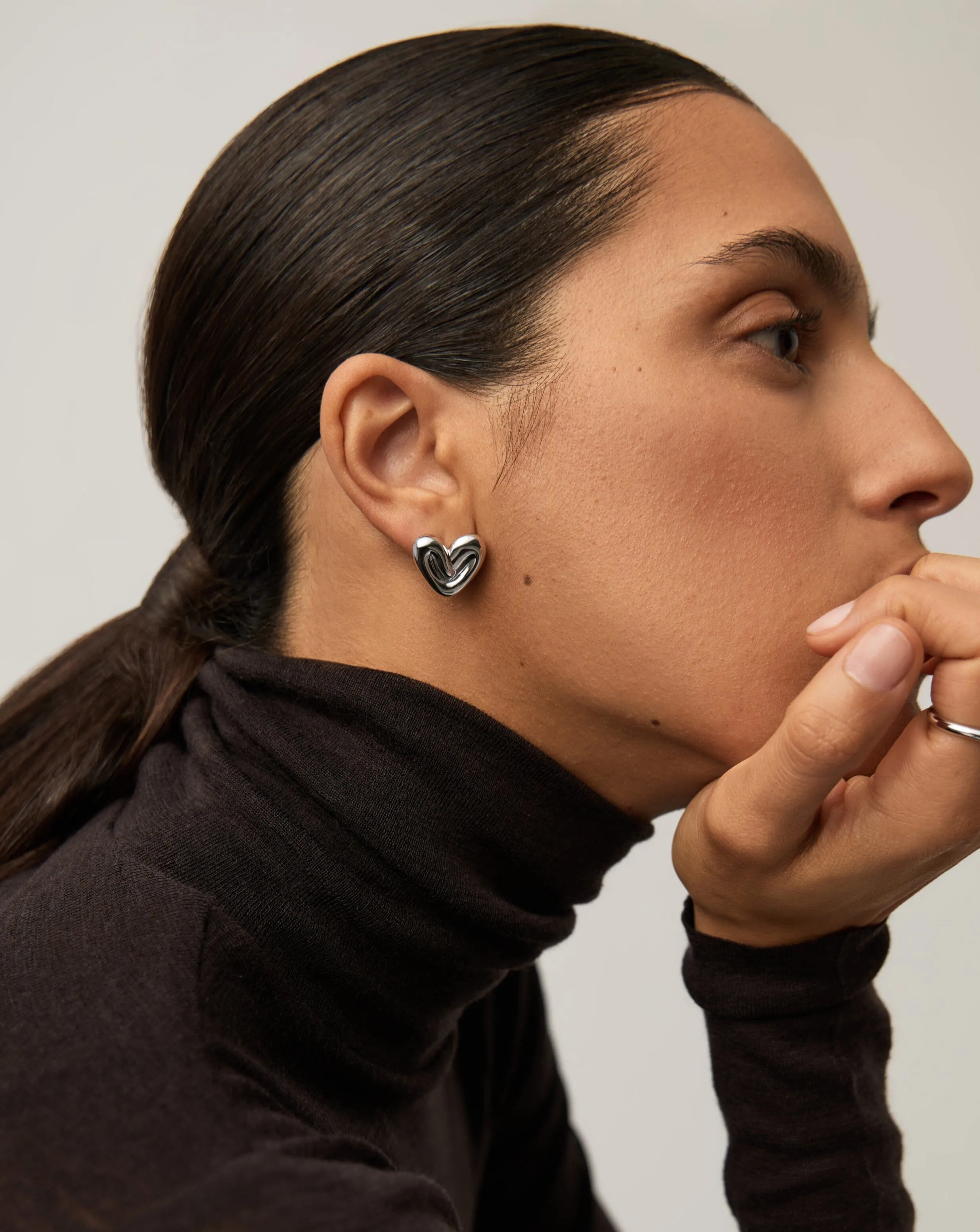 Puffy Heart Stud Earrings |Sterling Silver Plated