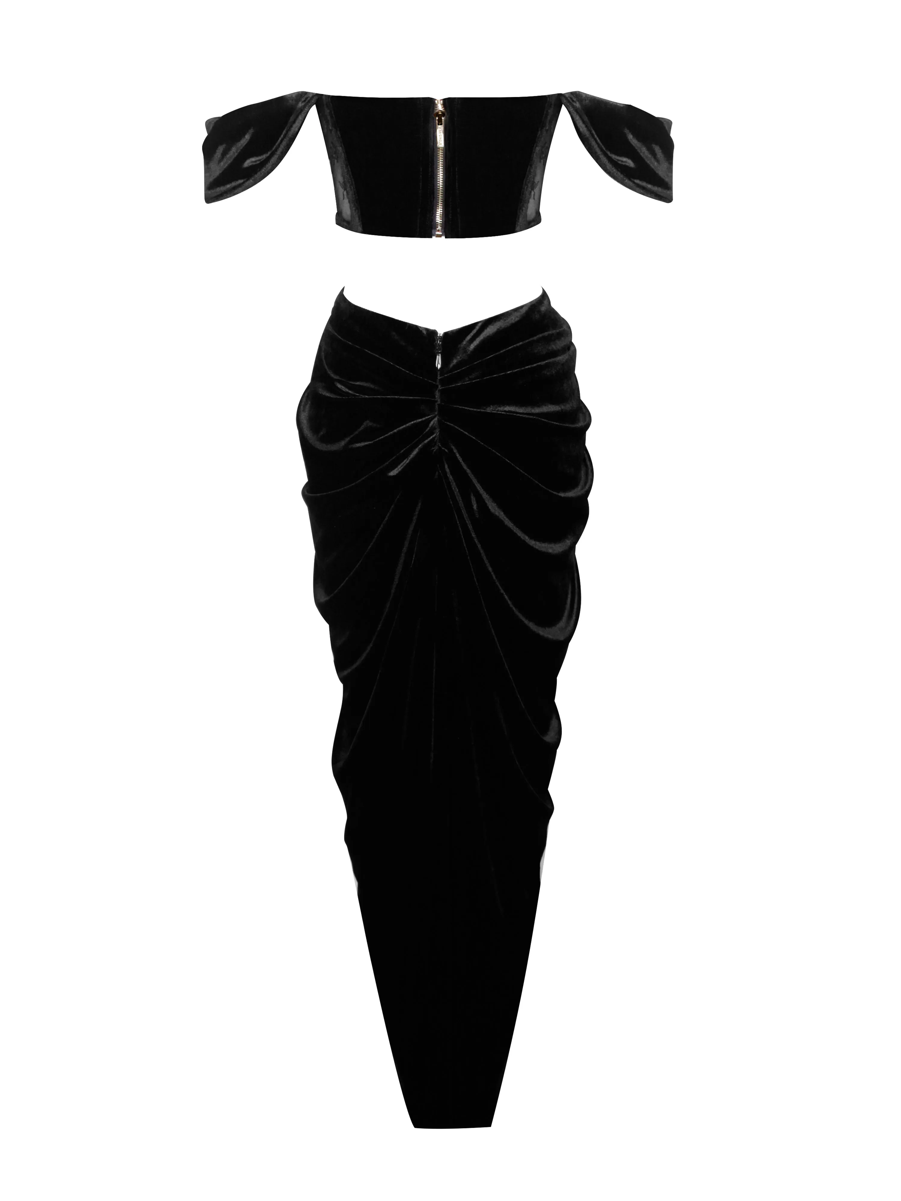 Quintessa Black Lace Velvet Graceful Corset Off Shoulder Gown