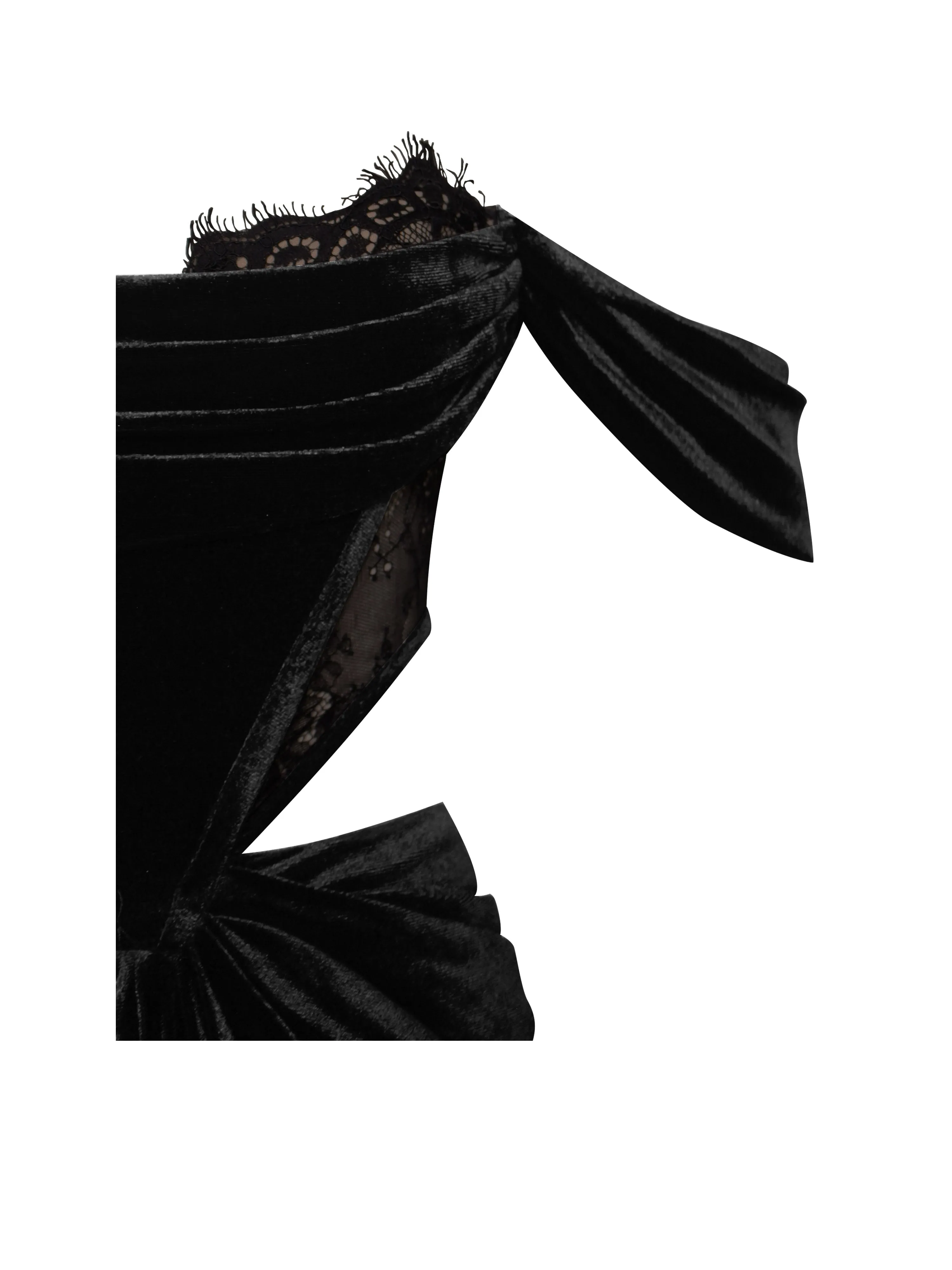 Quintessa Black Lace Velvet Graceful Corset Off Shoulder Gown