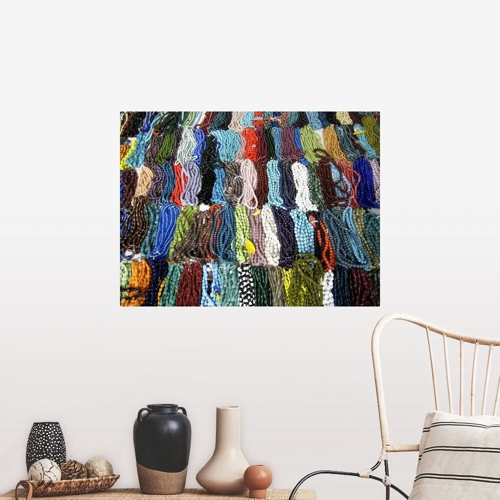 "Colorful necklaces made of artificial gems, beads and stones for sale, Chenna" Poster Print - Multi