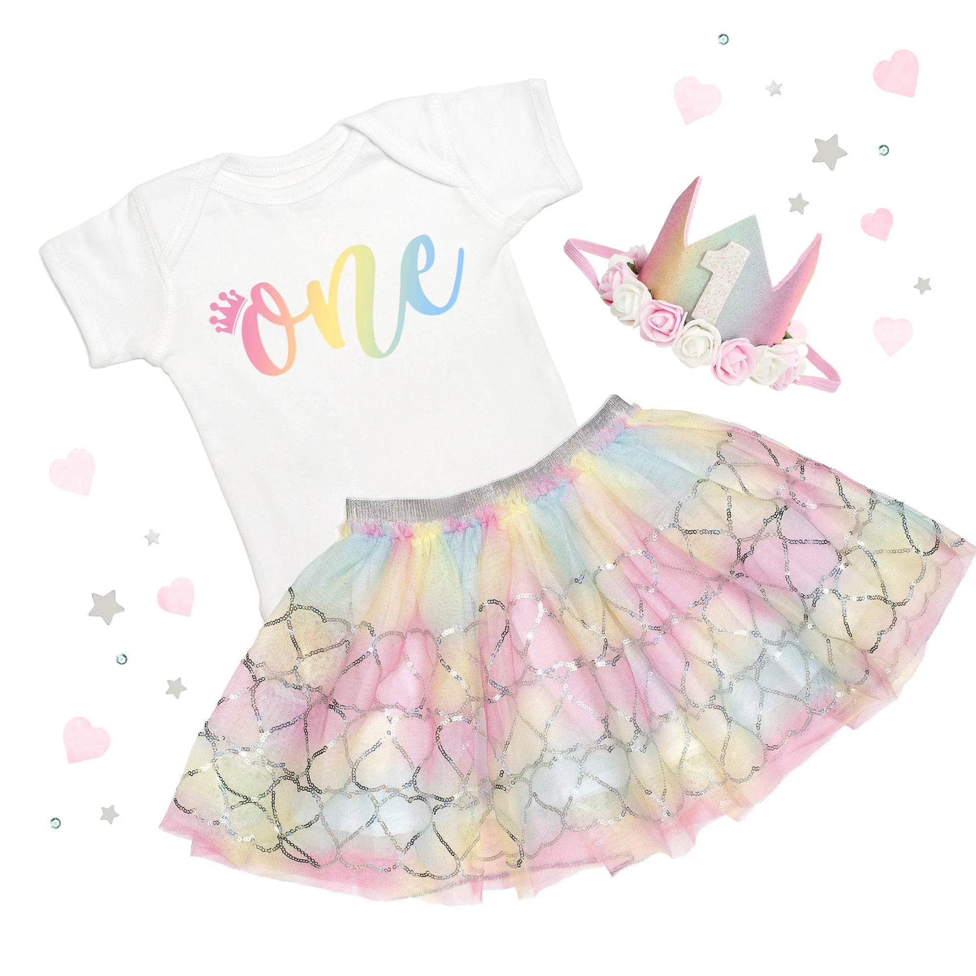 Rainbow Sequin Heart Tutu