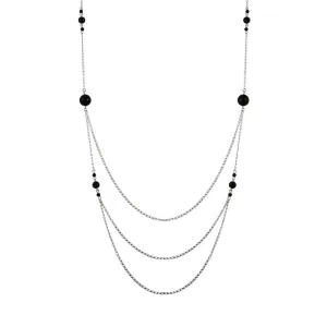 Silver 925 Rhodium Plated Silver Multi-Layered Chain Necklace with Beads