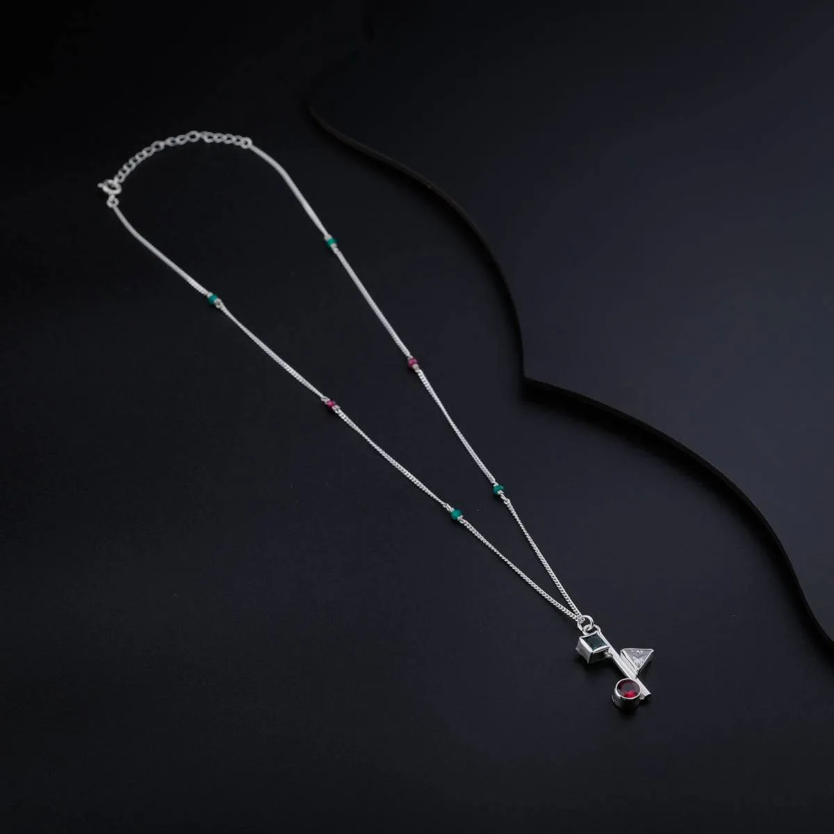 Silver Geometric CZ Stones Necklace