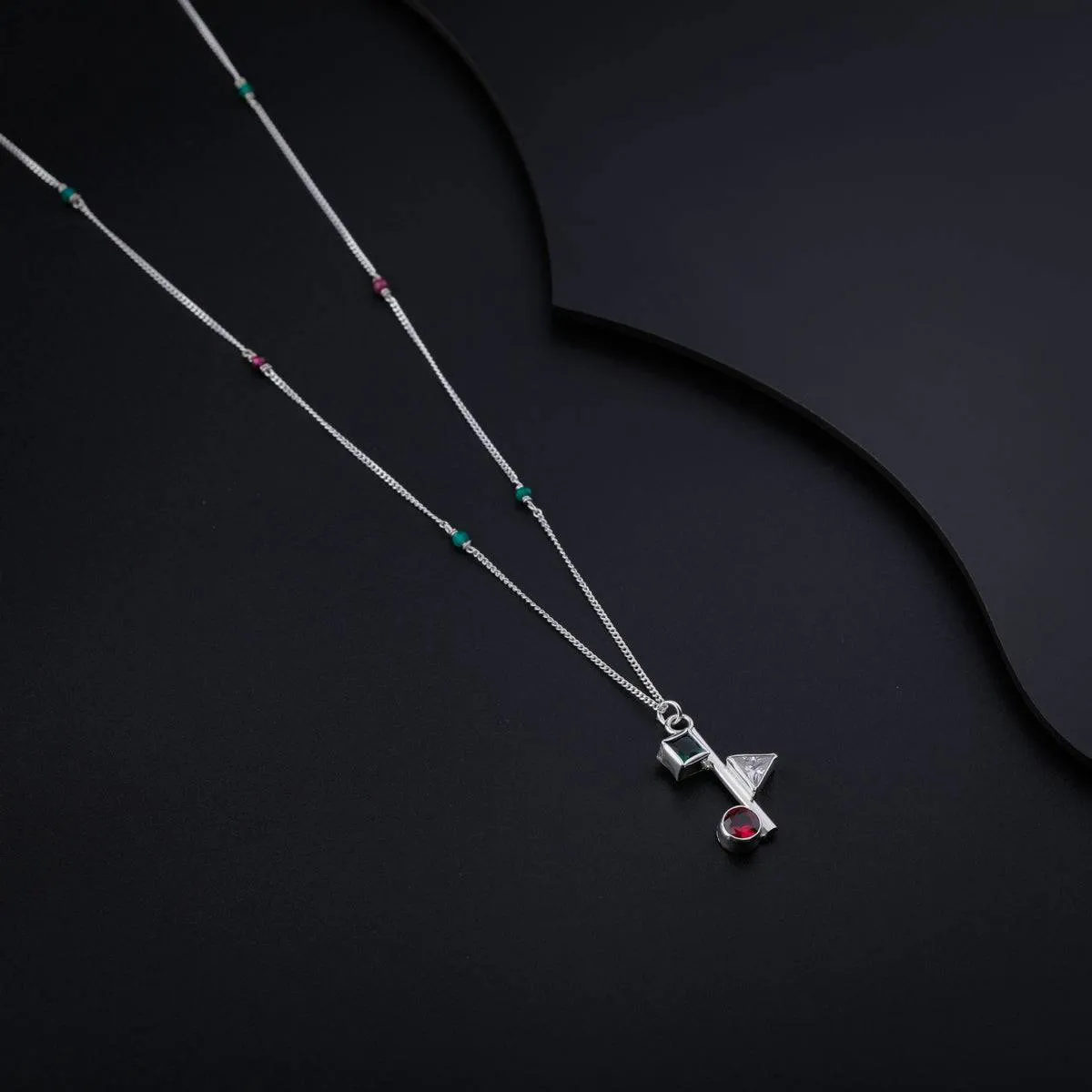 Silver Geometric CZ Stones Necklace
