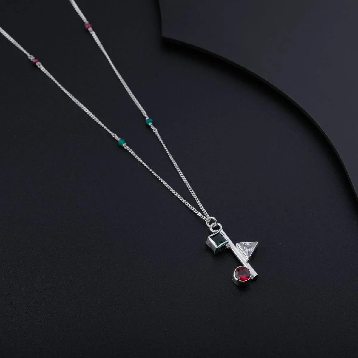 Silver Geometric CZ Stones Necklace