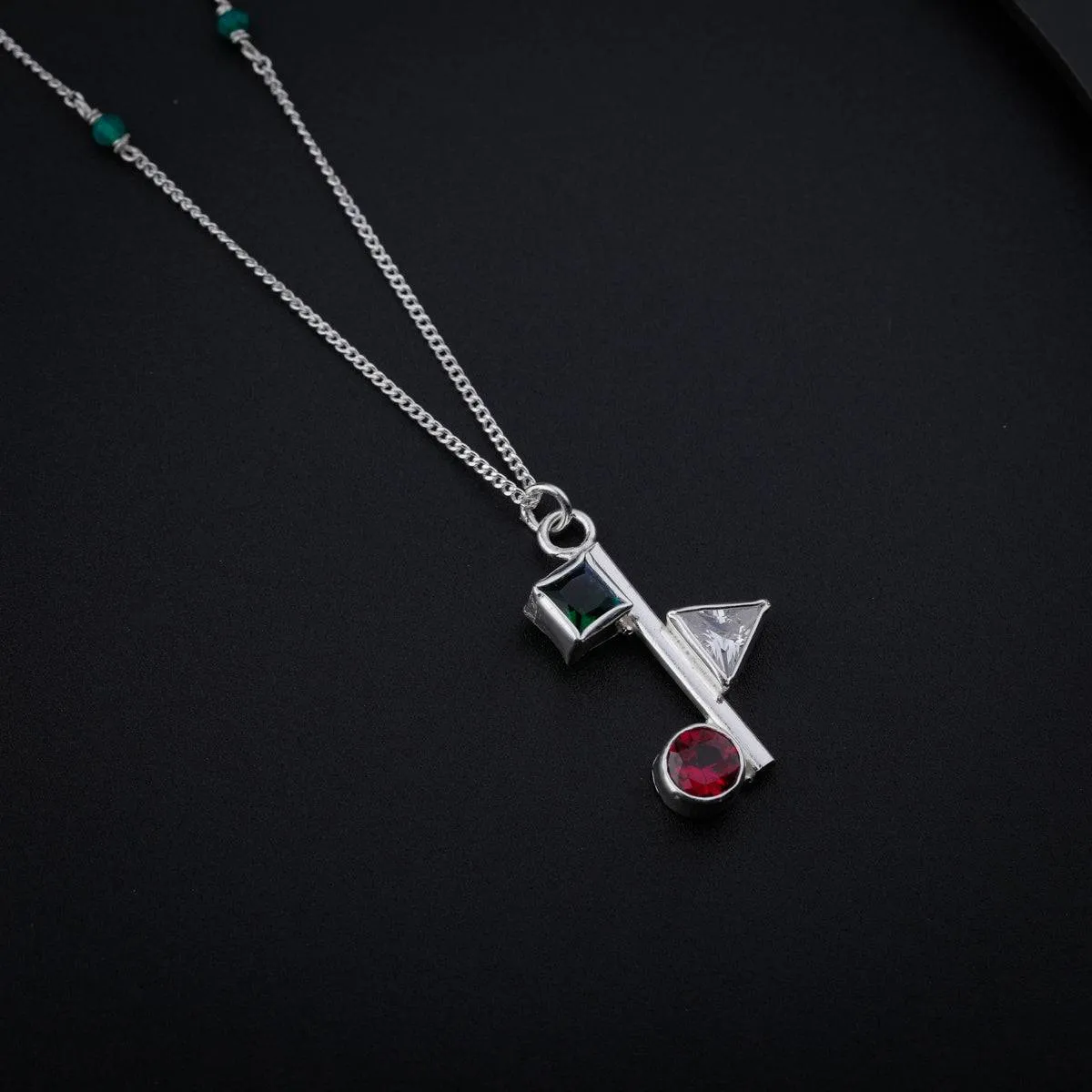 Silver Geometric CZ Stones Necklace