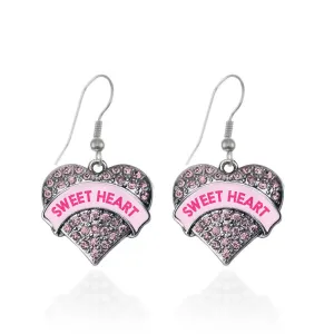 Silver Sweet Heart Candy Pink Pink Pave Heart Charm Dangle Earrings