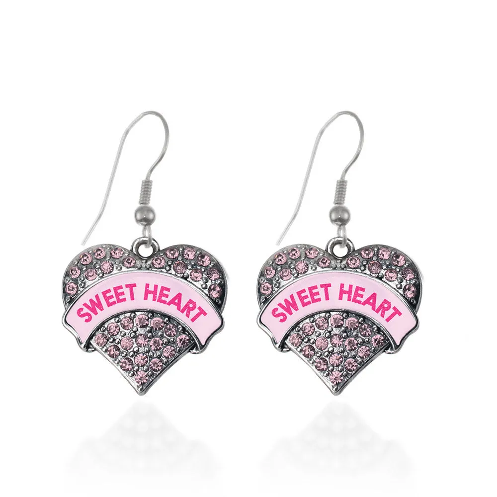 Silver Sweet Heart Candy Pink Pink Pave Heart Charm Dangle Earrings