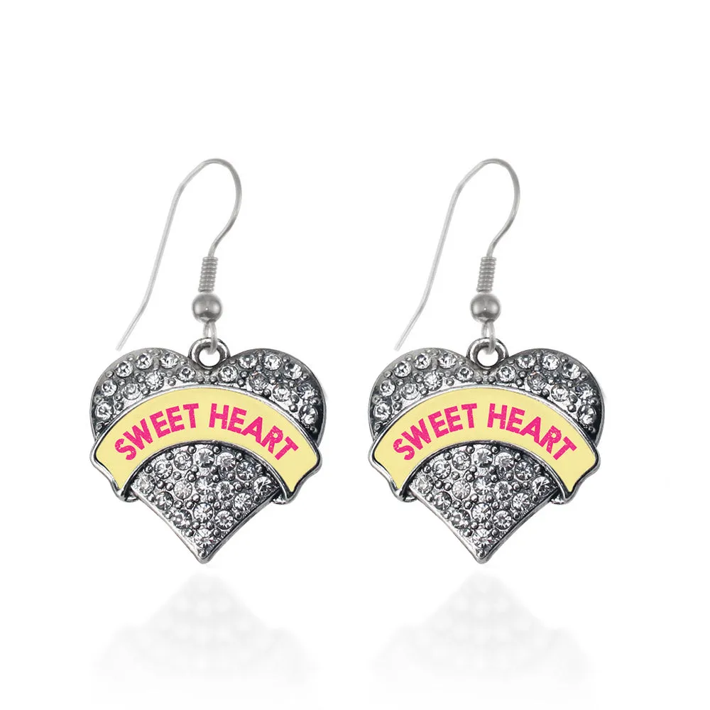 Silver Sweet Heart Yellow Candy Pave Heart Charm Dangle Earrings