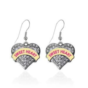 Silver Sweet Heart Yellow Candy Pave Heart Charm Dangle Earrings