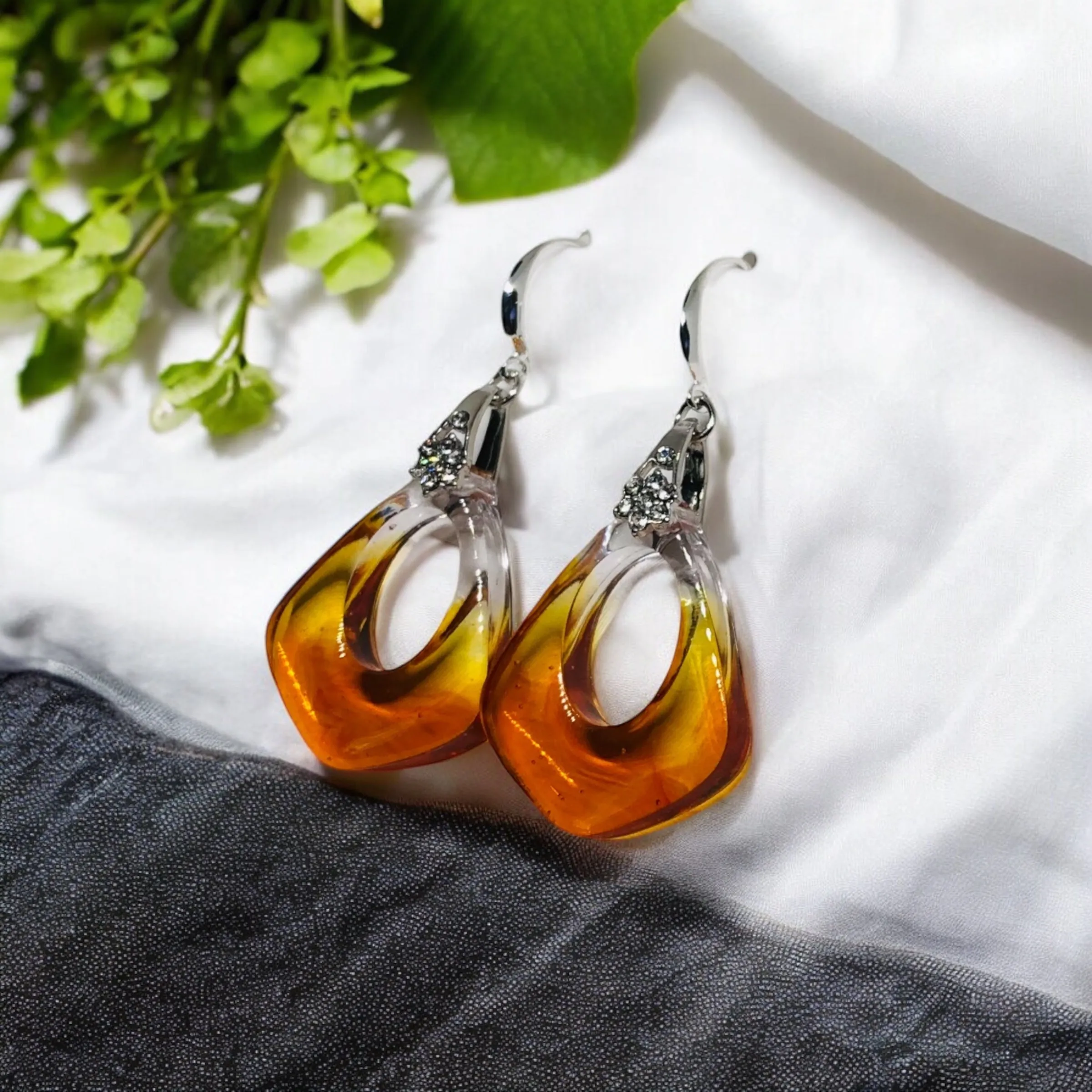 Sparkle Tears Amber Teardrop Earrings