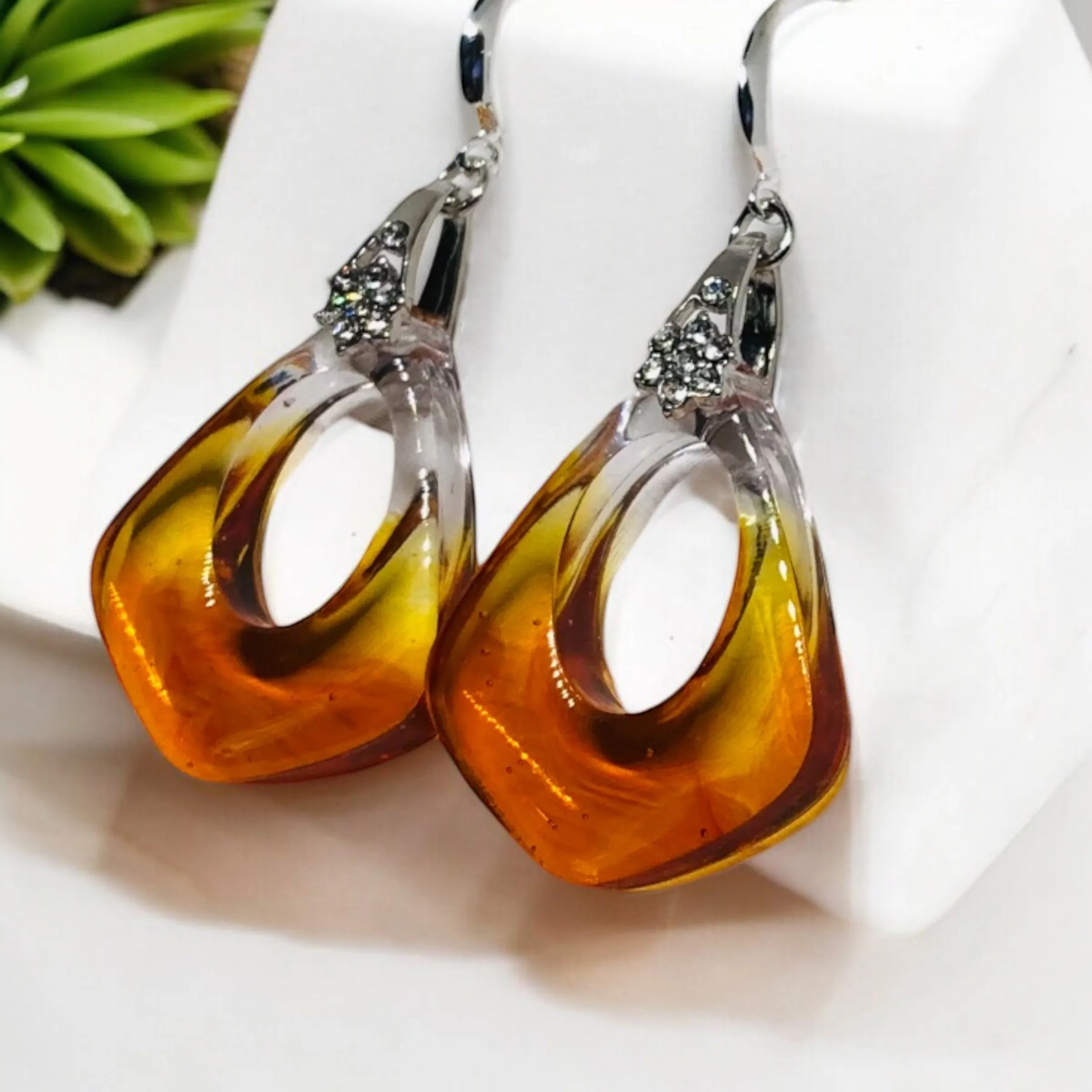 Sparkle Tears Amber Teardrop Earrings