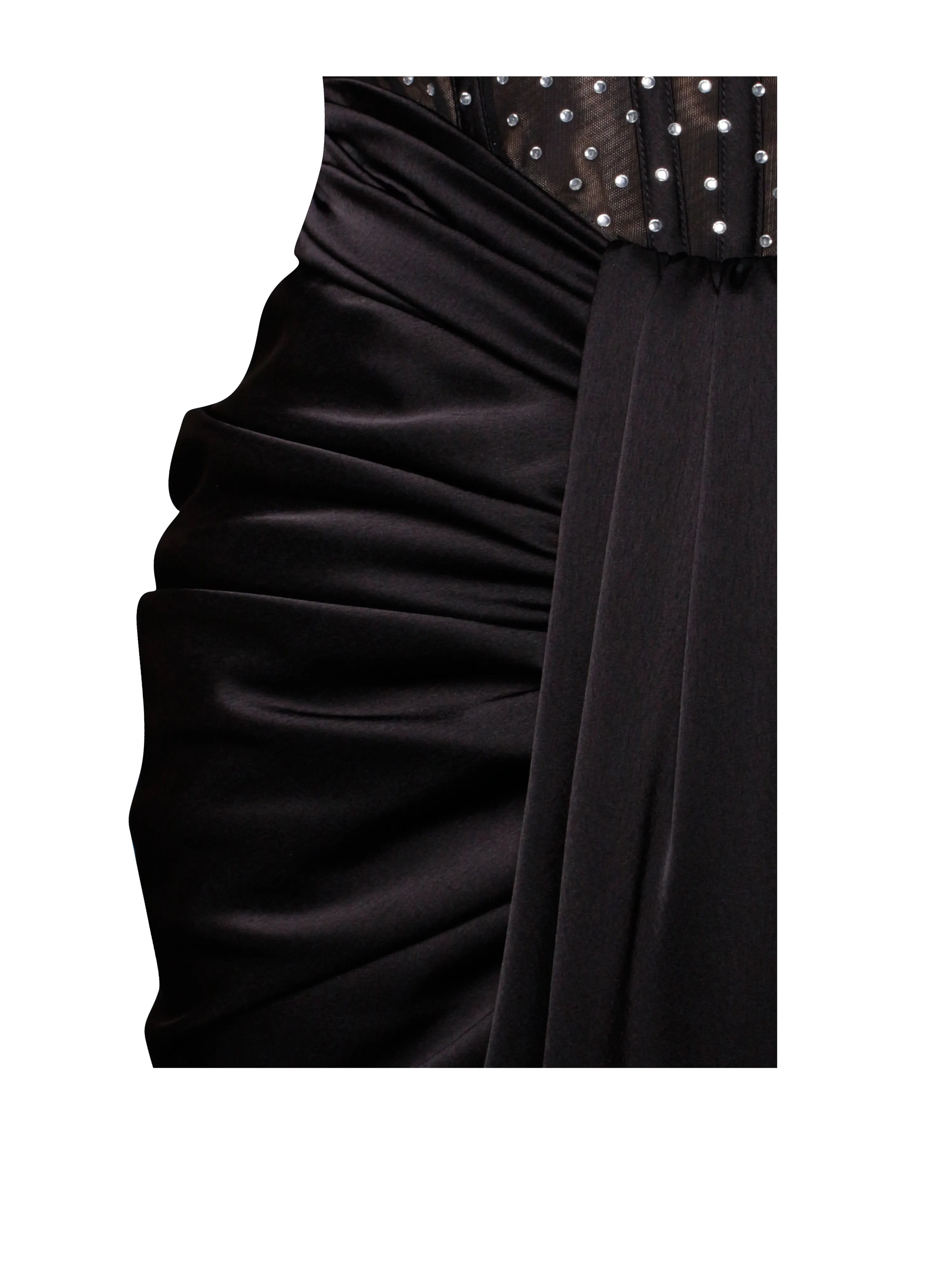 Stella Black Off Shoulder Graceful Crystal Corset Satin Gown