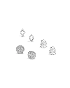 Sterling Silver CZ Geo Stud Set of 3