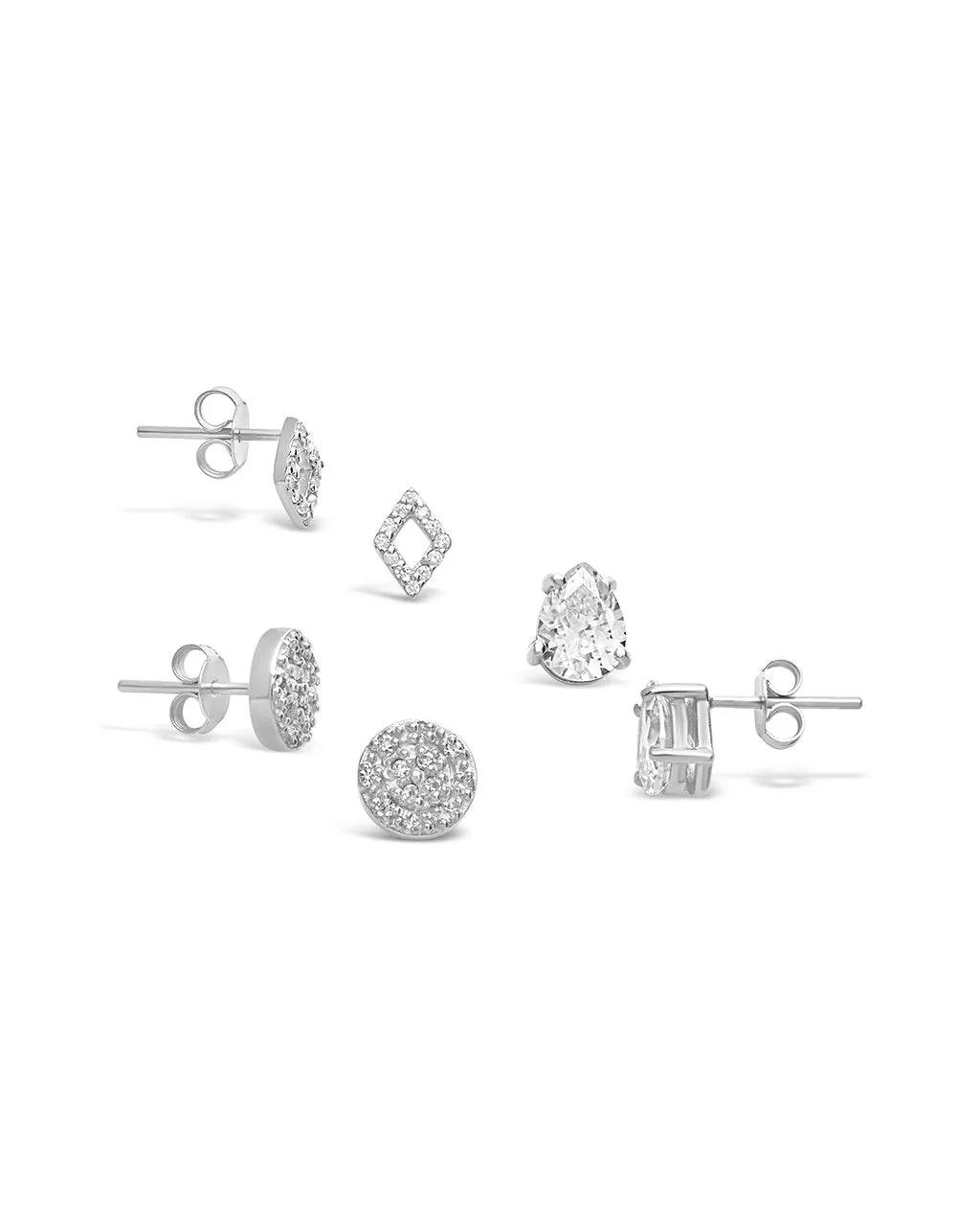 Sterling Silver CZ Geo Stud Set of 3