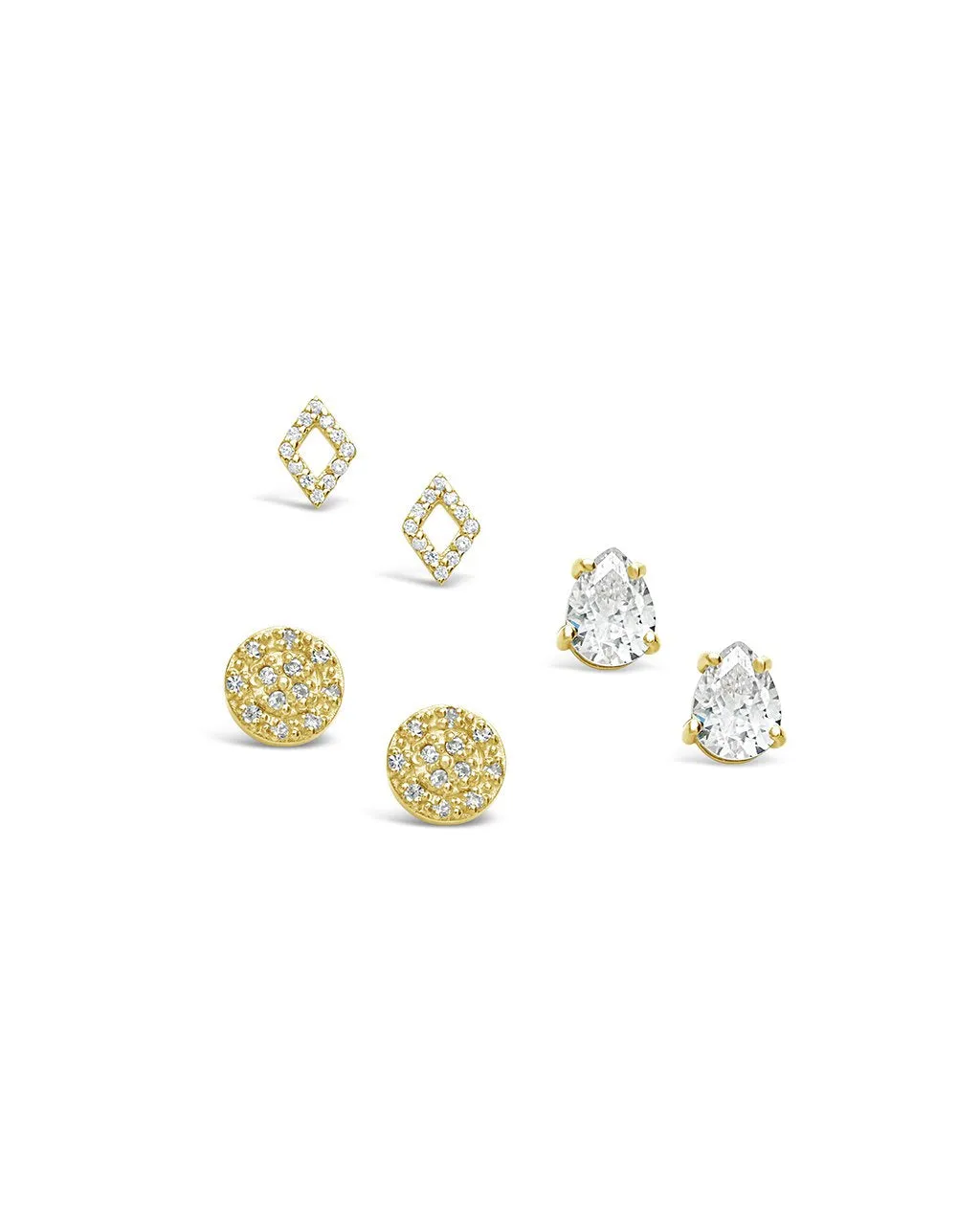 Sterling Silver CZ Geo Stud Set of 3