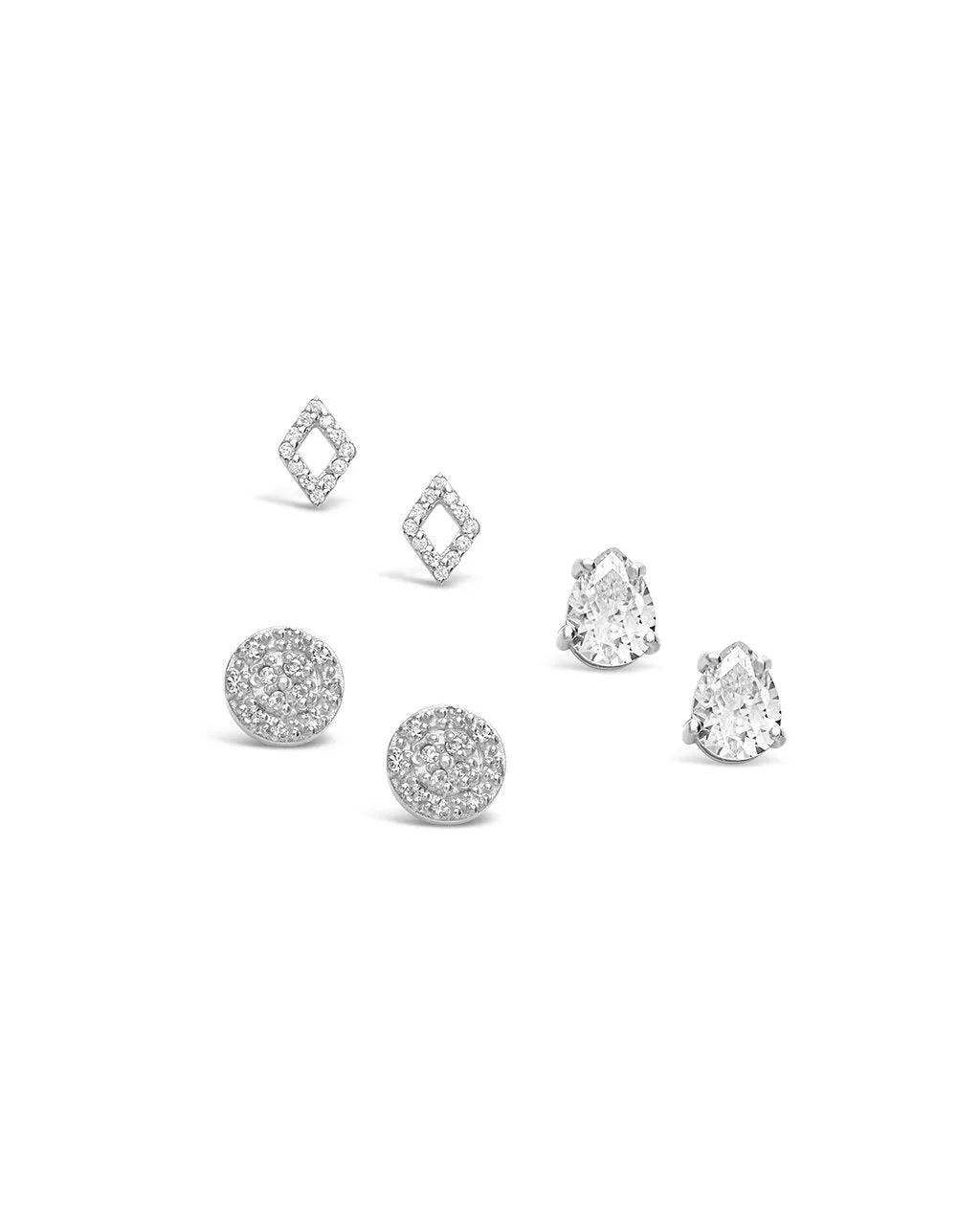 Sterling Silver CZ Geo Stud Set of 3