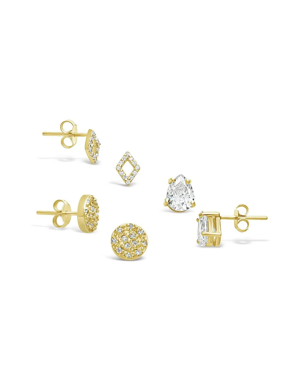 Sterling Silver CZ Geo Stud Set of 3