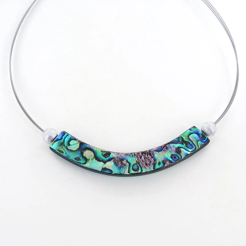 TURQUOISE PAUA SHELL AND RESIN CURVED NECKLACE