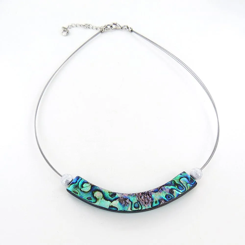 TURQUOISE PAUA SHELL AND RESIN CURVED NECKLACE
