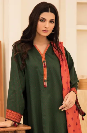 Unstitched 2 Piece Printed Khaddar Shirt and Acrylic Shawl Dupatta (NRDS-346/U GREEN)