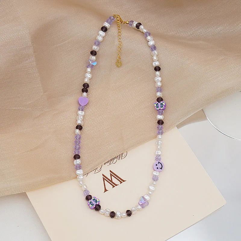 Wholesale Colorful Beaded Purple Crystal Pearl Necklaces